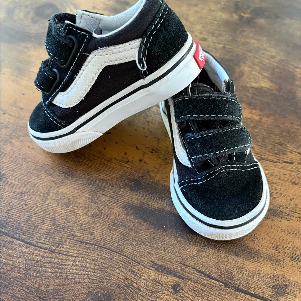 Vans Kids Black and White Velcro Sneakers